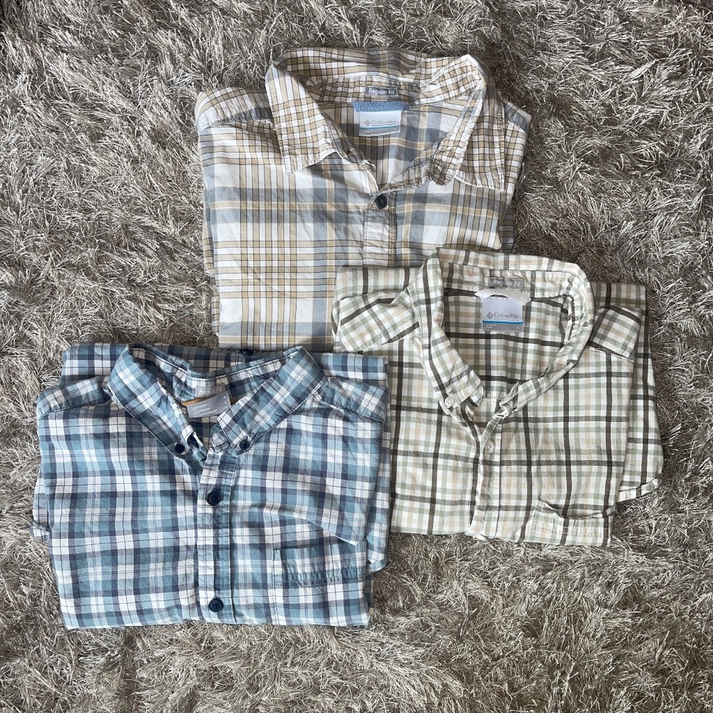 Bundle of 3 Columbia Short Sleeve Plaid Button Down Shirts Size Large